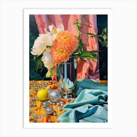 Disco Ball And Flowers And Pearls Still Life 1 Art Print