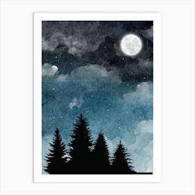 Night Sky With Trees Art Print