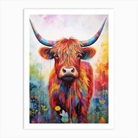 Paint Drip Patchwork Illustration Of Highland Cow Art Print
