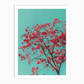 Red Tree Against Blue Sky 8 Art Print