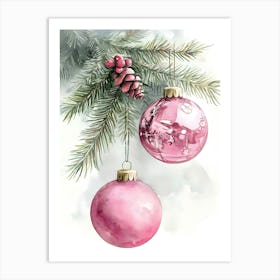 Pink Christmas Ornaments 1 Art Print