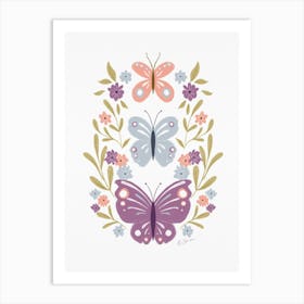 Butterflies And Flowers in purple Art Print