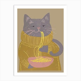 Grey Cat Pasta Lover Folk Illustration 4 Art Print