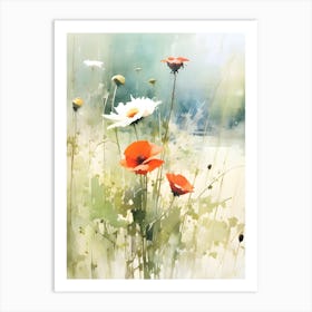 Poppies B, Wildflower Painting, Botanical Art Art Print