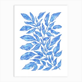 Blue Watercolor Leaves Art Print