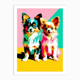 Papillon Pups, This Contemporary art brings POP Art and Flat Vector Art Together, Colorful Art, Animal Art, Home Decor, Kids Room Decor, Puppy Bank - 144th Art Print