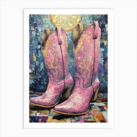 Pink Sparkly Cowgirl Boots 4 Art Print