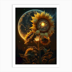 Sunflowers In The Moonlight Art Print