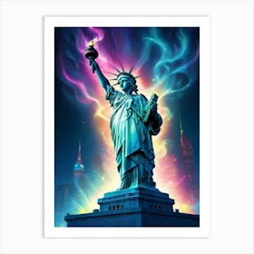 Statue Of Liberty Neon Art 1 Art Print