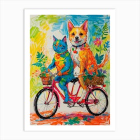 Two Cats On A Bicycle Art Print