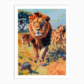 Southwest African Lion Interaction With Others Fauvist Painting 4 Art Print