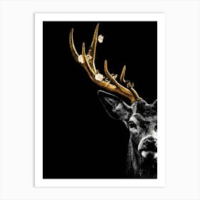 Golden Deer Head Art Print