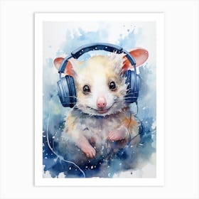 Adorable Chubby Possum Wearing Headphones 1 Art Print