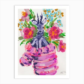 Deer In A Glove, pink Art Print