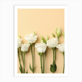 White Roses On A Yellow Background Art Print