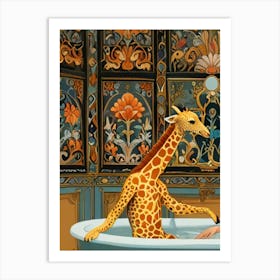 Giraffe In The Bath Art Print