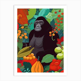 Gorilla Art Eating Fruits Cartoon Illustration 2 Art Print
