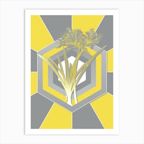 Vintage Golden Hurricane Lily Botanical Geometric Art in Yellow and Gray n.407 Art Print