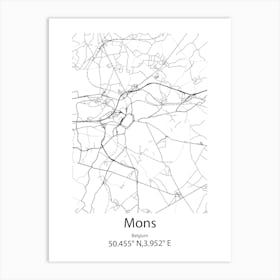 Mons,Belgium Minimalist Map Art Print