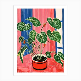 Pink And Red Plant Illustration Philodendron 7 Art Print