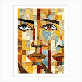 Mosaic Portrait Of Two Faces Art Print