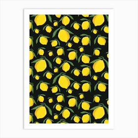 Lemon Pattern w/ Black Background Art Print