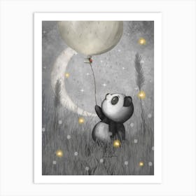 Panda With Green Flying Balloon Art Print