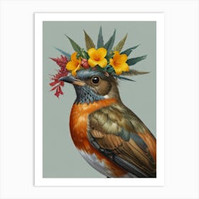 Bird With Flower Crown1 Art Print