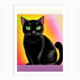 Vintage Black Cat With Green Eyes portrait, AI Art Print