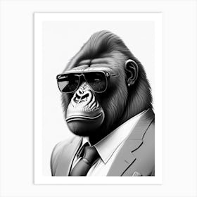 Gorilla In Suit Gorillas Pencil Sketch 1 Art Print