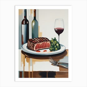 Steak And Wine 1 Art Print