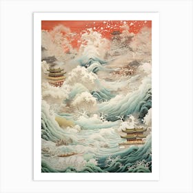 Tsunami Waves Japanese Illustration 3 Art Print