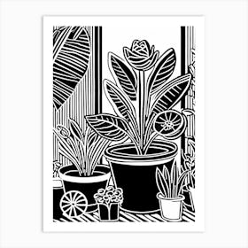 Lion cut inspired Black and white Garden plants & flowers art, Gardening art, 234 Art Print