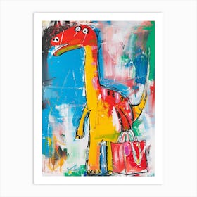 Dinosaur Shopping With Shopping Bags Abstract Painting 3 Art Print