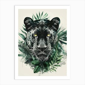 Double Exposure Realistic Black Panther With Jungle 37 Art Print