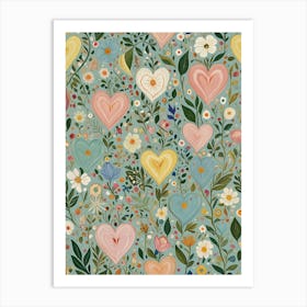 Hearts And Flowers 1 Art Print