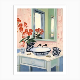 Bathroom Vanity Painting With A Orchid Bouquet 3 Art Print