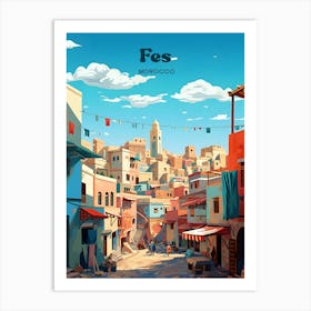 Fes Morocco Vibrant Street view Modern Travel Illustration Art Print