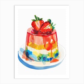 Strawberry On Top Of Jelly Watercolour Art Print