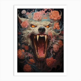 Wolf And Roses Art Print