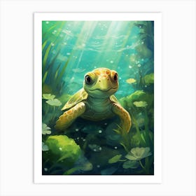 Baby Green Turtle In Ocean 2 Art Print