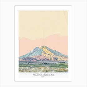 Mount Vesuvius Italy Color Line Drawing 6 Poster Art Print