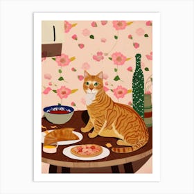 Cat With Pizza And Empanadas Art Print