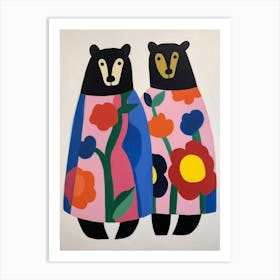 Colourful Kids Animal Art Black Bear 1 Art Print