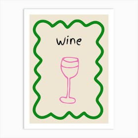 Wine Doodle Poster Green & Pink Art Print