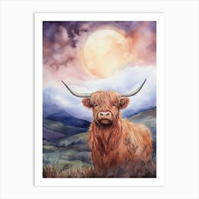 Highland Cow In The Moonlight 3 Art Print