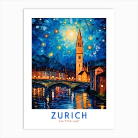 Zurich Switzerland At Night Art Print