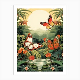Butterflies In The Jungle Japanese Style Painting 3 Art Print