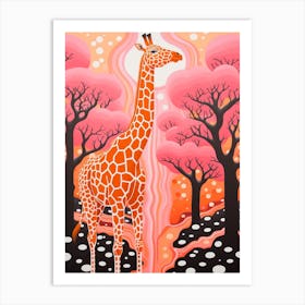 Abstract Giraffe Orange & Pink Portrait 2 Art Print