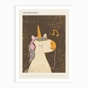 Unicorn Listening To Music With Headphones Muted Pastels 2 Poster Art Print